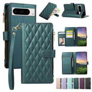 For Google Pixel 8 Pro Rhombic Zipper Wallet Leather Phone Case(Green)