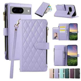 For Google Pixel 8 Rhombic Zipper Wallet Leather Phone Case(Purple)