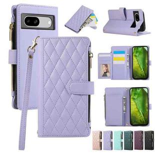 For Google Pixel 8a Rhombic Zipper Wallet Leather Phone Case(Purple)