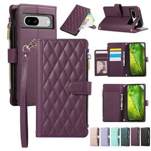 For Google Pixel 8a Rhombic Zipper Wallet Leather Phone Case(Deep Purple)