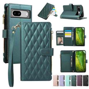 For Google Pixel 8a Rhombic Zipper Wallet Leather Phone Case(Green)