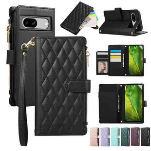 For Google Pixel 8a Rhombic Zipper Wallet Leather Phone Case(Black)