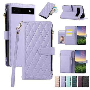 For Google Pixel 6a Rhombic Zipper Wallet Leather Phone Case(Purple)