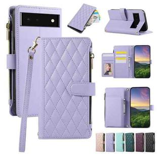 For Google Pixel 6 Rhombic Zipper Wallet Leather Phone Case(Purple)