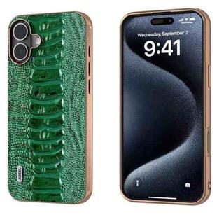 For iPhone 16 Plus ABEEL Electroplating Frame Genuine Leather Weilai Series Phone Case(Green)