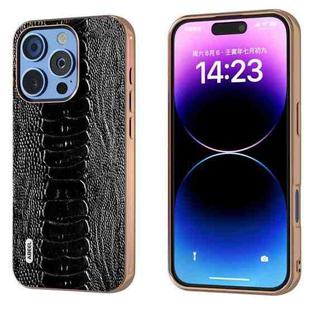 For iPhone 16 Pro Max ABEEL Electroplating Frame Genuine Leather Weilai Series Phone Case(Black)