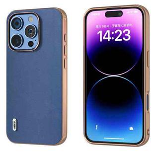 For iPhone 16 Pro Max ABEEL Electroplating Frame Genuine Leather Xiaoya Series Phone Case(Blue)