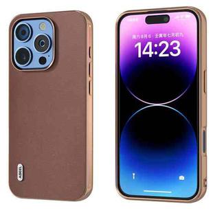 For iPhone 16 Pro Max ABEEL Electroplating Frame Genuine Leather Xiaoya Series Phone Case(Coffee)