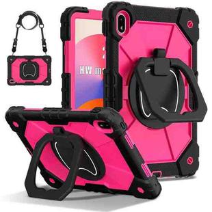 For Huawei Matepad SE 11 2024 Contrast Color Robot Silicone Hybrid PC Tablet Case(Black Rose Red)