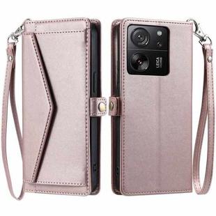 For Xiaomi 13T / 13T Pro Wallet Multi-card Slot Leather Phone Case with Lanyard(Rose Gold)