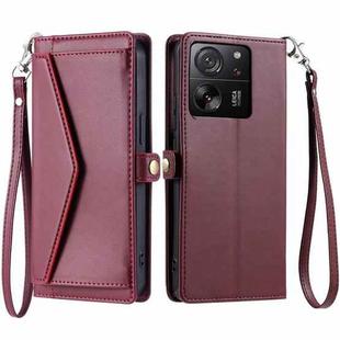 For Xiaomi 13T / 13T Pro Wallet Multi-card Slot Leather Phone Case with Lanyard(Wine Red)