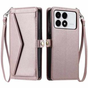 For Xiaomi Poco F6 Pro Wallet Multi-card Slot Leather Phone Case with Lanyard(Rose Gold)