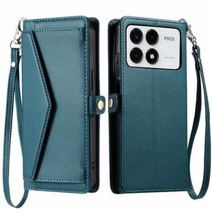 For Xiaomi Poco F6 Pro Wallet Multi-card Slot Leather Phone Case with Lanyard(Green)