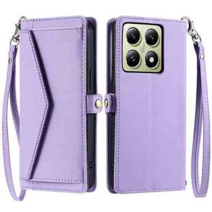 For Xiaomi 14T Wallet Multi-card Slot Leather Phone Case with Lanyard(Purple)