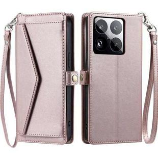 For Xiaomi 15 Pro Wallet Multi-card Slot Leather Phone Case with Lanyard(Rose Gold)