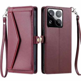 For Xiaomi 15 Pro Wallet Multi-card Slot Leather Phone Case with Lanyard(Wine Red)