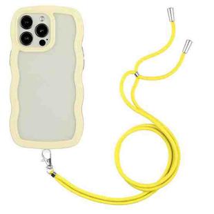 For iPhone 16 Pro Max Candy Color Wave TPU Clear PC Phone Case with Lanyard(Yellow)