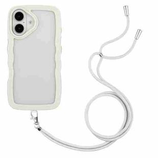 For iPhone 16 Plus Candy Color Wave TPU Clear PC Phone Case with Lanyard(White)