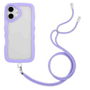 For iPhone 16 Plus Candy Color Wave TPU Clear PC Phone Case with Lanyard(Purple)