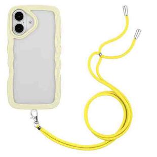 For iPhone 16 Plus Candy Color Wave TPU Clear PC Phone Case with Lanyard(Yellow)