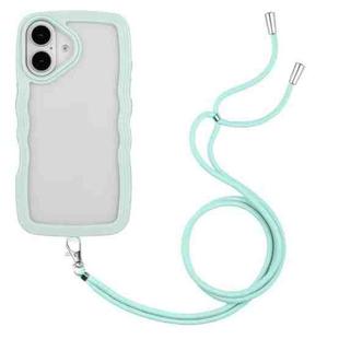 For iPhone 16 Candy Color Wave TPU Clear PC Phone Case with Lanyard(Green)