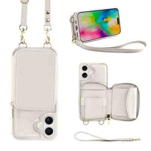 For iPhone 16 Plus Crossbody Zipper Wallet Bag Leather Phone Case with Lanyard(White)