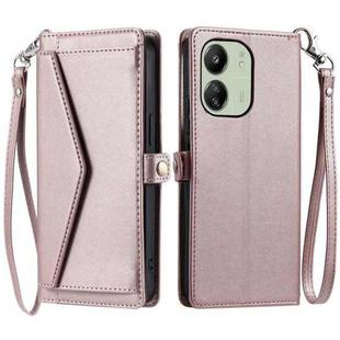 For Redmi 13C 4G / 5G Wallet Multi-card Slot Leather Phone Case with Lanyard(Rose Gold)