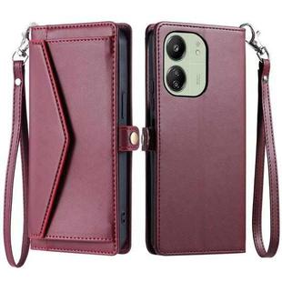 For Redmi 13C 4G / 5G Wallet Multi-card Slot Leather Phone Case with Lanyard(Wine Red)