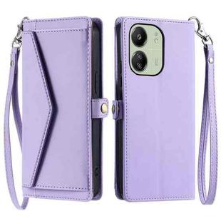 For Redmi 13C 4G / 5G Wallet Multi-card Slot Leather Phone Case with Lanyard(Purple)