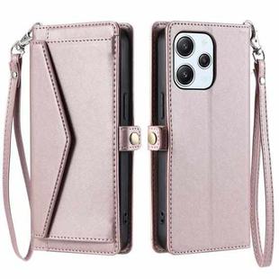 For Redmi 12 5G / 12 4G Wallet Multi-card Slot Leather Phone Case with Lanyard(Rose Gold)