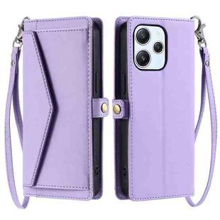 For Redmi 12 5G / 12 4G Wallet Multi-card Slot Leather Phone Case with Lanyard(Purple)