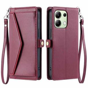 For Redmi Note 13 4G Global Wallet Multi-card Slot Leather Phone Case with Lanyard(Wine Red)