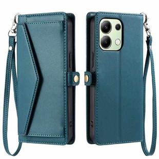 For Redmi Note 13 4G Global Wallet Multi-card Slot Leather Phone Case with Lanyard(Green)