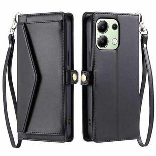 For Redmi Note 13 4G Global Wallet Multi-card Slot Leather Phone Case with Lanyard(Black)