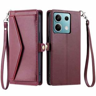 For Redmi Note 13 5G Global Wallet Multi-card Slot Leather Phone Case with Lanyard(Wine Red)