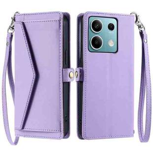 For Redmi Note 13 5G Global Wallet Multi-card Slot Leather Phone Case with Lanyard(Purple)