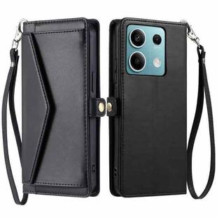 For Redmi Note 13 5G Global Wallet Multi-card Slot Leather Phone Case with Lanyard(Black)