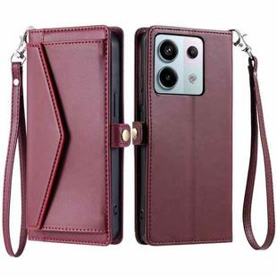 For Redmi Note 13 Pro 5G Global Wallet Multi-card Slot Leather Phone Case with Lanyard(Wine Red)