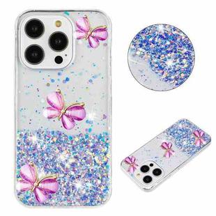 For iPhone 16 Pro Max Luminous Starry Sky Glitter Butterfly TPU Phone Case(Purple)