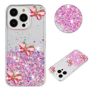 For iPhone 15 Pro Max Luminous Starry Sky Glitter Butterfly TPU Phone Case(Pink)