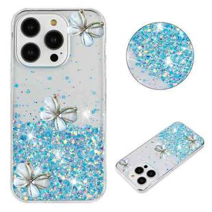 For iPhone 15 Pro Max Luminous Starry Sky Glitter Butterfly TPU Phone Case(Blue)