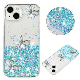 For iPhone 15 Plus Luminous Starry Sky Glitter Butterfly TPU Phone Case(Blue)