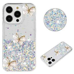 For iPhone 14 Pro Max Luminous Starry Sky Glitter Butterfly TPU Phone Case(White)