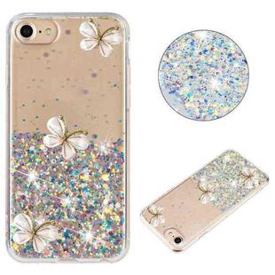 For iPhone 7 / 8 / SE 2022 Luminous Starry Sky Glitter Butterfly TPU Phone Case(White)