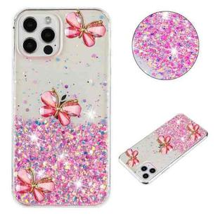 For iPhone 12 / 12 Pro Luminous Starry Sky Glitter Butterfly TPU Phone Case(Pink)