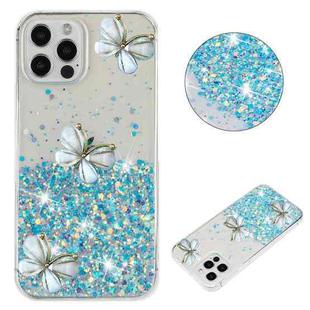 For iPhone 12 / 12 Pro Luminous Starry Sky Glitter Butterfly TPU Phone Case(Blue)