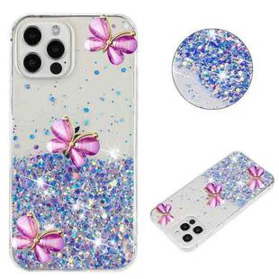 For iPhone 12 Pro Max Luminous Starry Sky Glitter Butterfly TPU Phone Case(Purple)