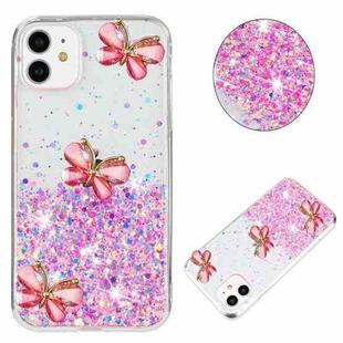 For iPhone 11 Luminous Starry Sky Glitter Butterfly TPU Phone Case(Pink)