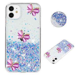 For iPhone 11 Luminous Starry Sky Glitter Butterfly TPU Phone Case(Purple)