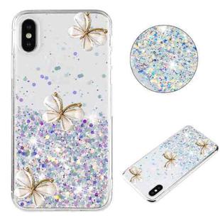 For iPhone X / XS Luminous Starry Sky Glitter Butterfly TPU Phone Case(White)